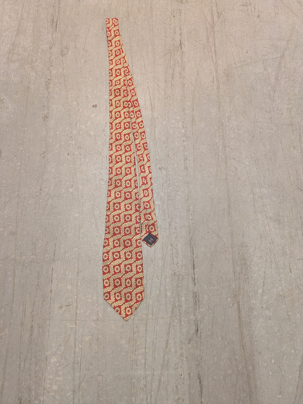 Polo by Ralph Lauren Red Geometric Silk Tie with Cream Accents